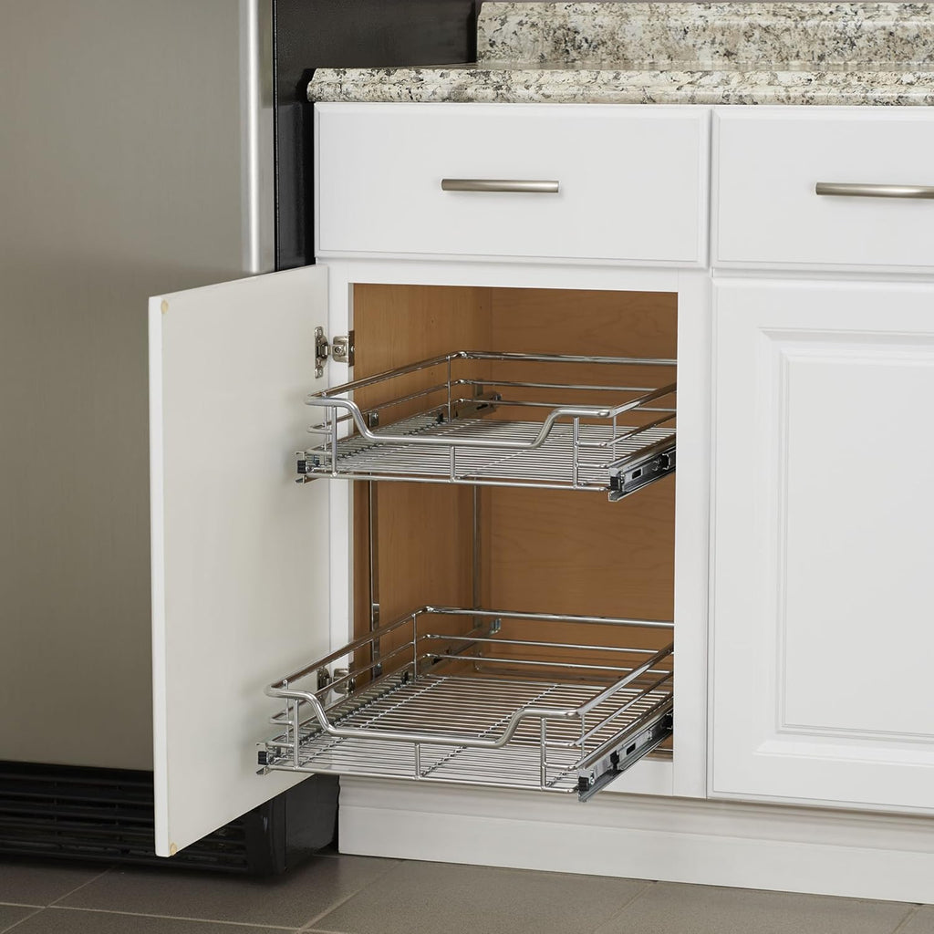 Chrome 2-Tier Sliding Cabinet Organizer V796