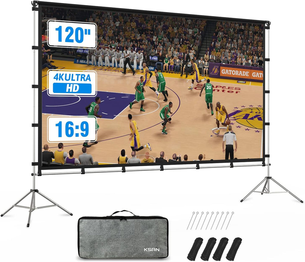 Outdoor Projector Screen with Stand, 120 Inch (16:9), Portable with Full-Set Bag O380