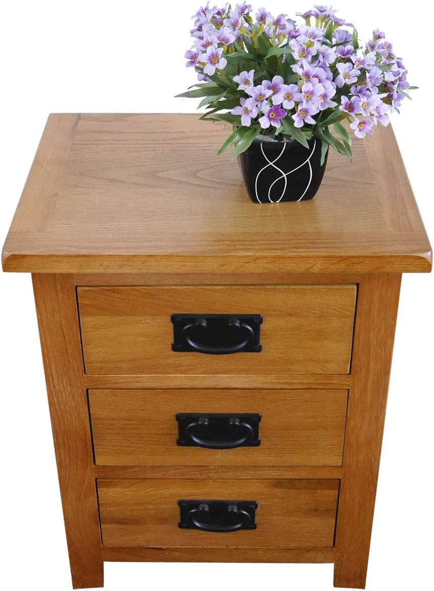 Oak Nightstand with Drawer, 3 Drawers Cabinet Board Nightstands L47228