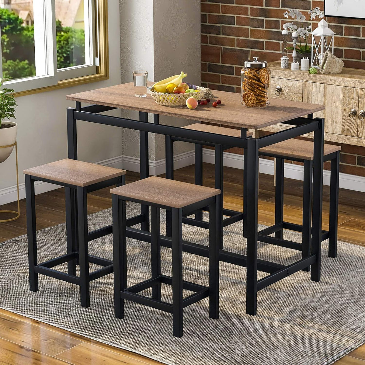 5 Piece Dining Table Set with 4 Chairs Dark Brown L285566