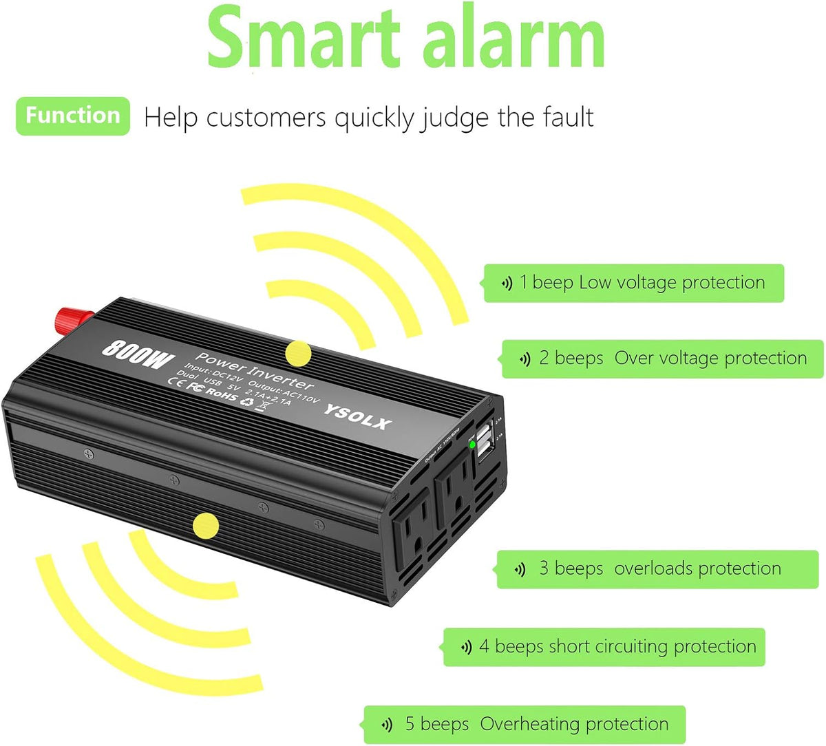800W Power Inverter DC 12V to 110V AC Converter Car Plug Adapter Outlet Charger I48301