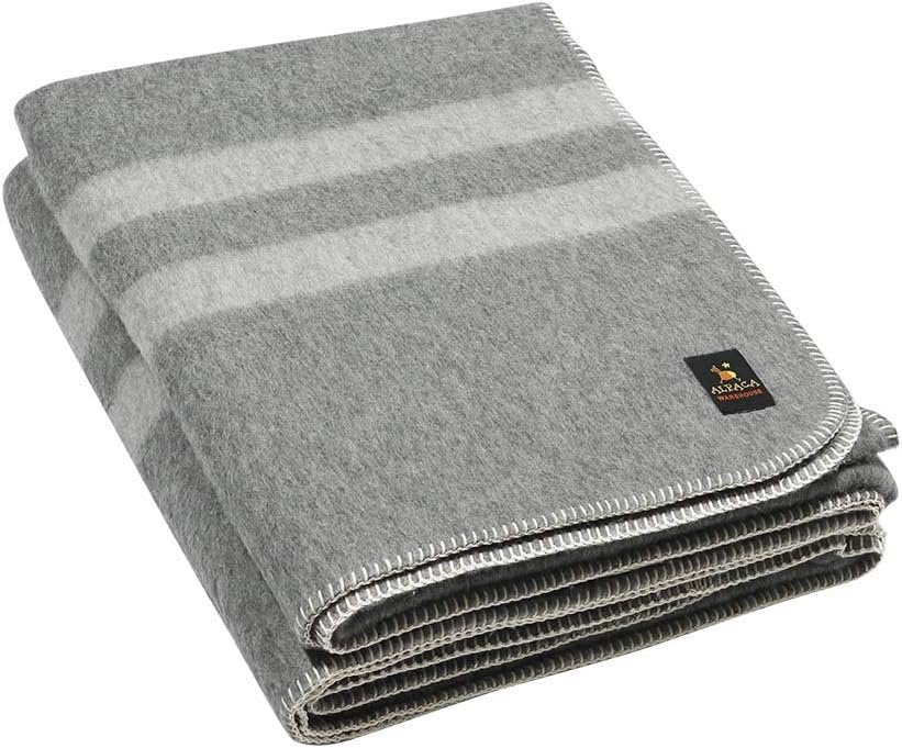 Twin Alpaca Wool Blanket in Orange - Dark Brown Stripes O891677
