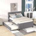 Gray Tufted Full Upholstered Platform Bed with Trundle and Headboard O74567