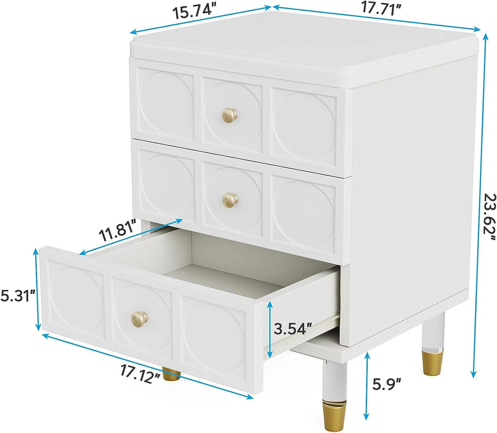 White Gold 3 Drawer Nightstand Z3389