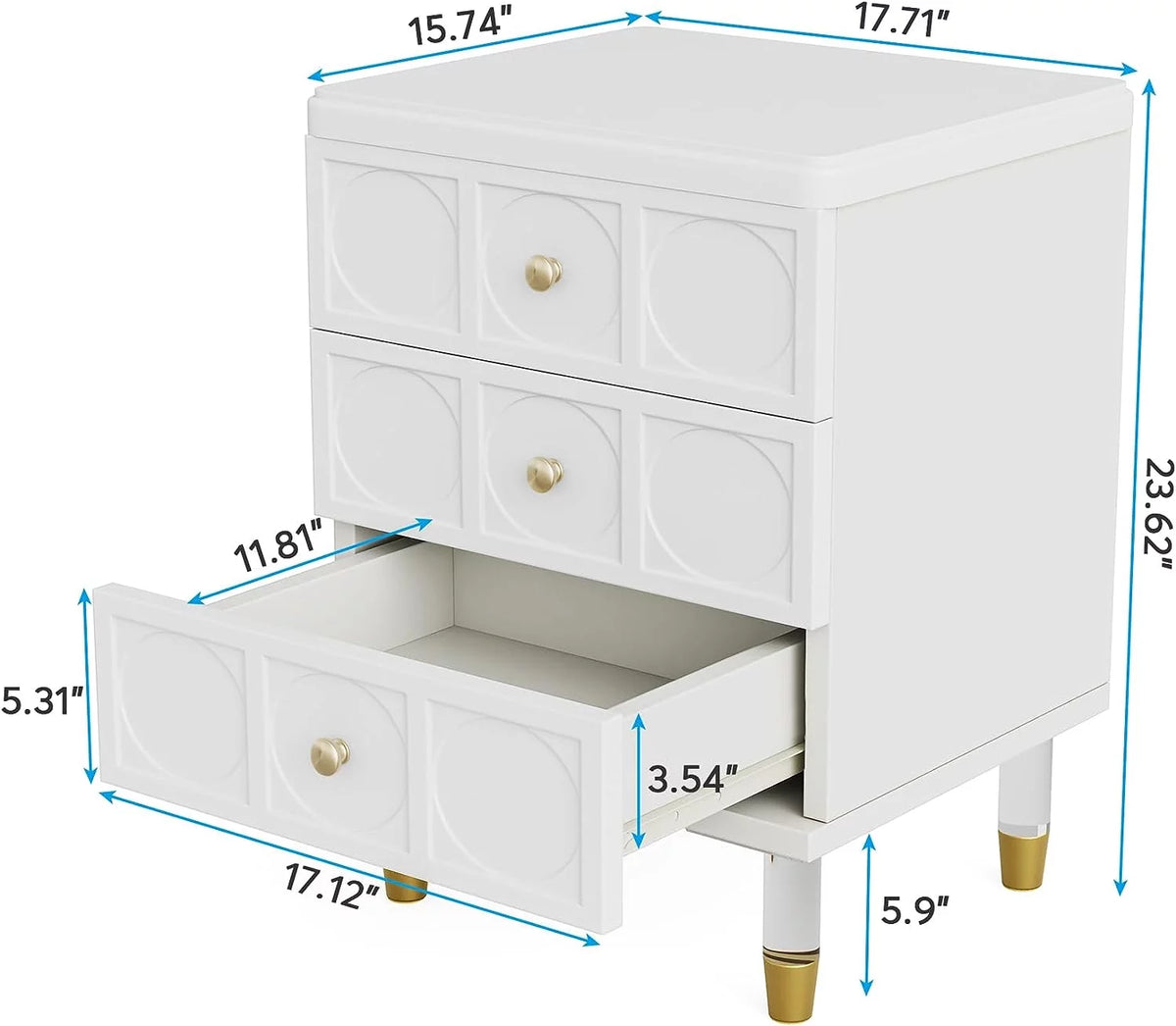 White Gold 3 Drawer Nightstand Z3389