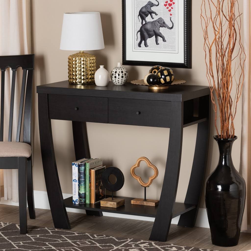 Dark Brown Wood 2-Drawer Console Table Q61288