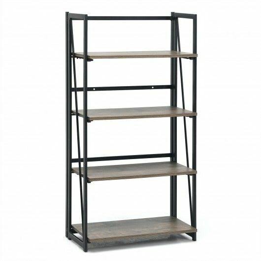 4-Tier Folding Industrial Bookshelf V13200