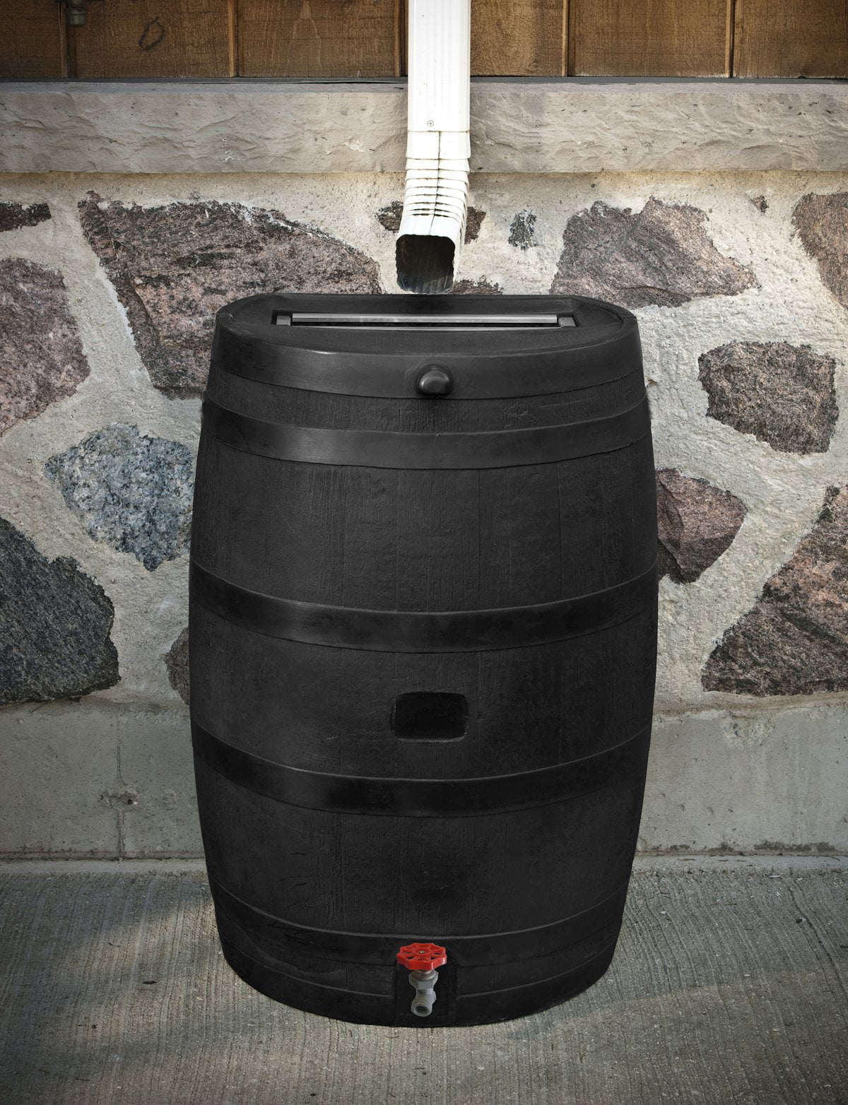 Black 50 Gallon Polyethylene Rain Barrel G105599