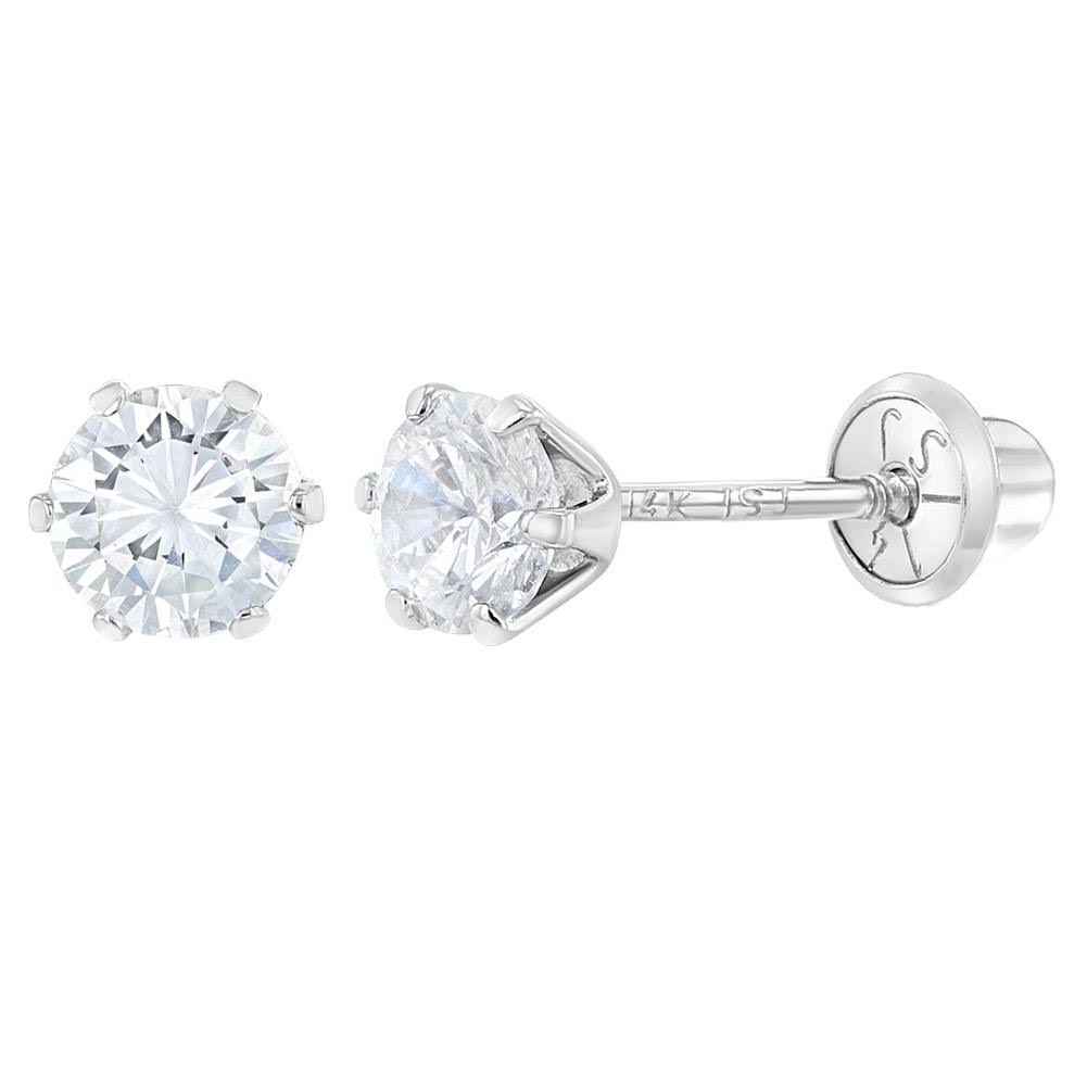 14k White Gold CZ Solitaire Screw Back Earrings 4mm F61231