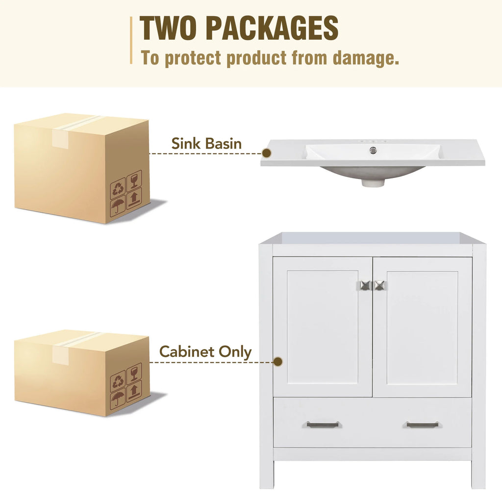 30" White Bathroom Vanity with Sink N912