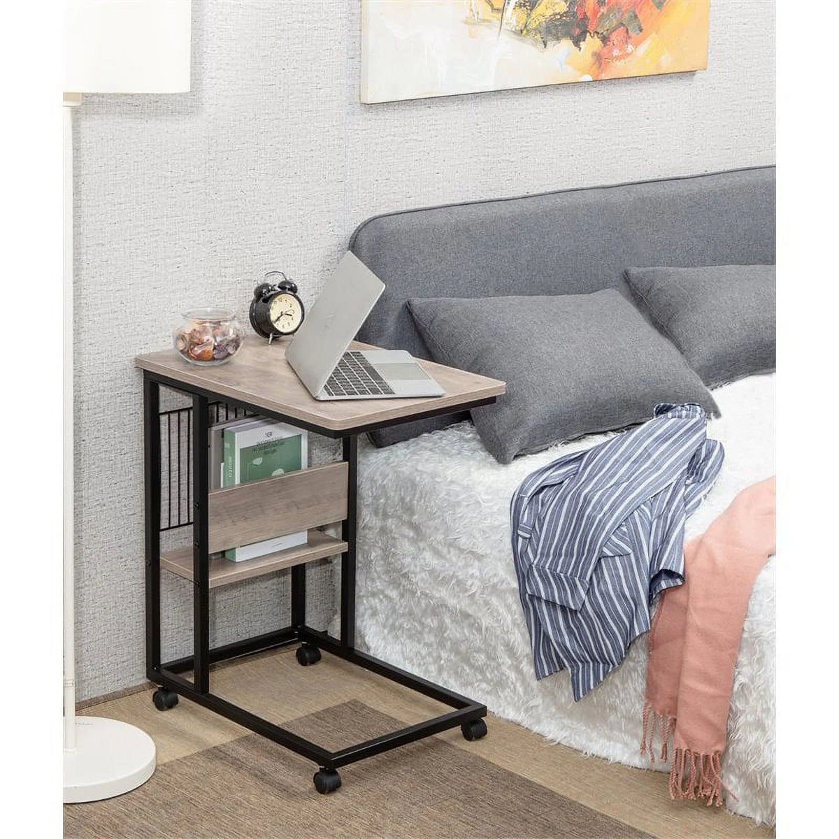 Modern Wood End C Table with Magazine Holder H531796