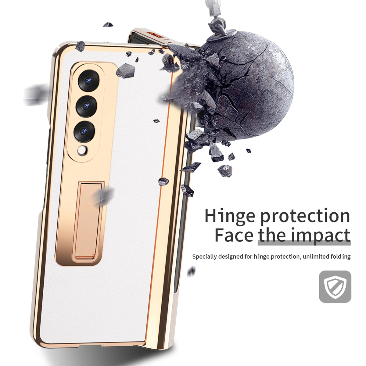 White Lychee Pattern Shockproof Case for Samsung Galaxy Z Fold 3 5G with Tempered Glass Screen Protector V769955
