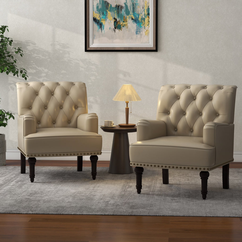 Beige PU Leather Accent Armchair Y690