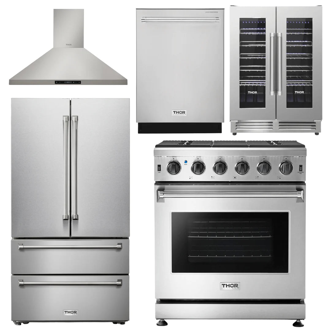 30 Propane Gas Range, Range Hood, Refrigerator, Dishwasher, Wine Cooler B5184