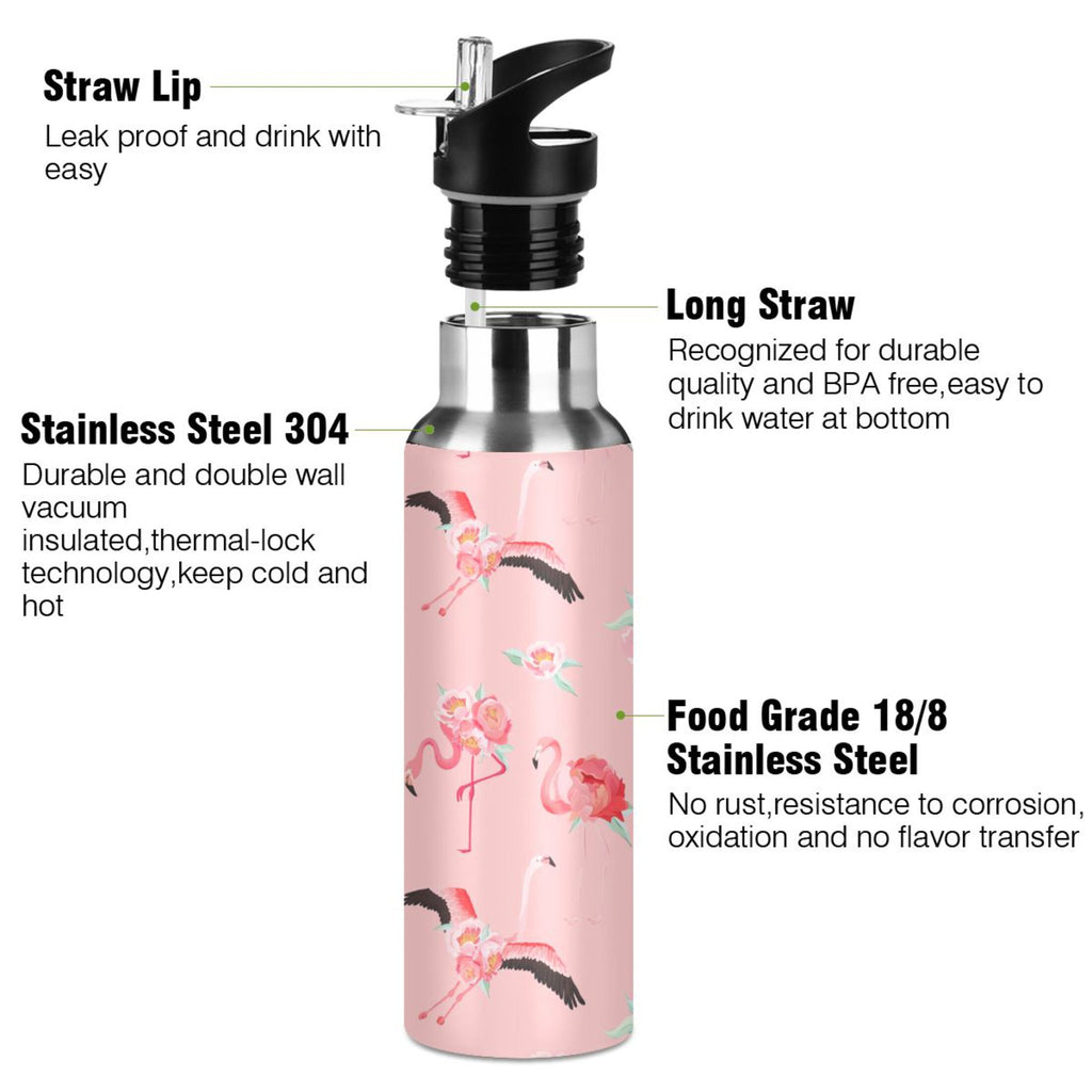 Pink Insulated Stainless Steel Water Bottle with Straw Lid 20 oz L5429