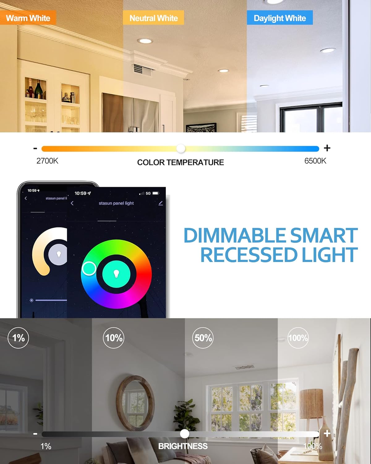 4 Pack Ultra-Thin 4 Inch Smart Recessed Lighting G432444