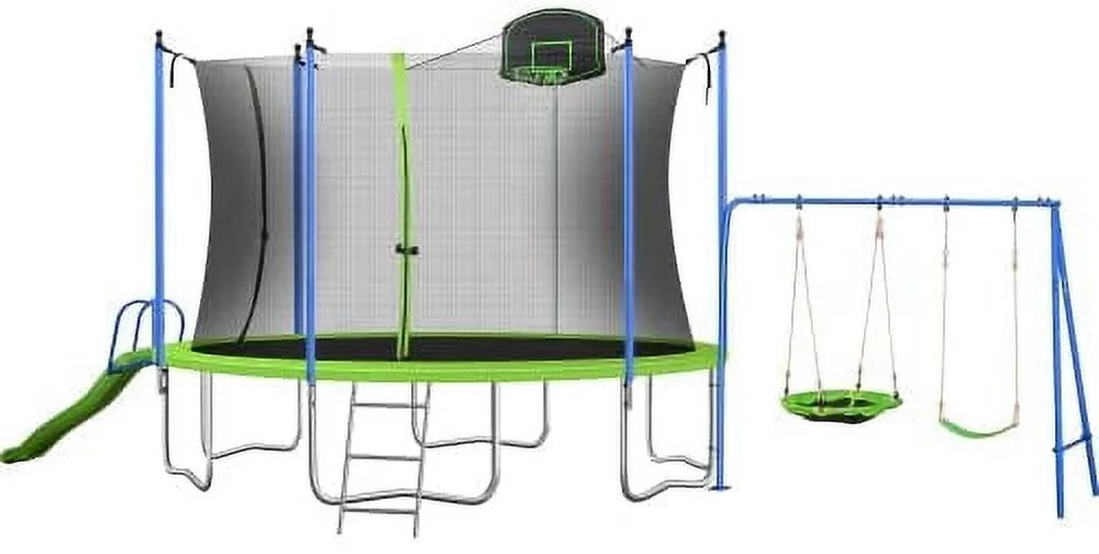 12FT Round Trampoline with Slide and Basketball Hoop U487618