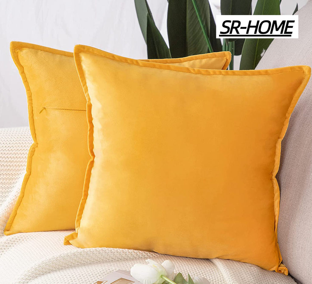 Set of 2 Velvet Decorative Throw Pillow Covers Square with Fringe Cushion Case C9850