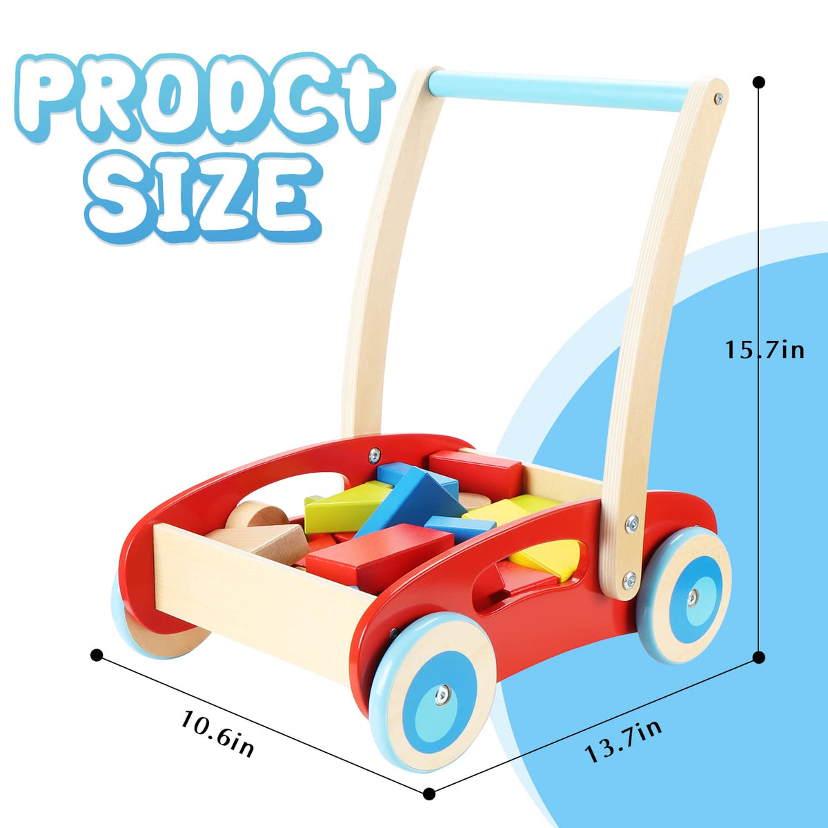 Wooden Baby Walker with Building Blocks 35 PCs Pack of 2 G86796