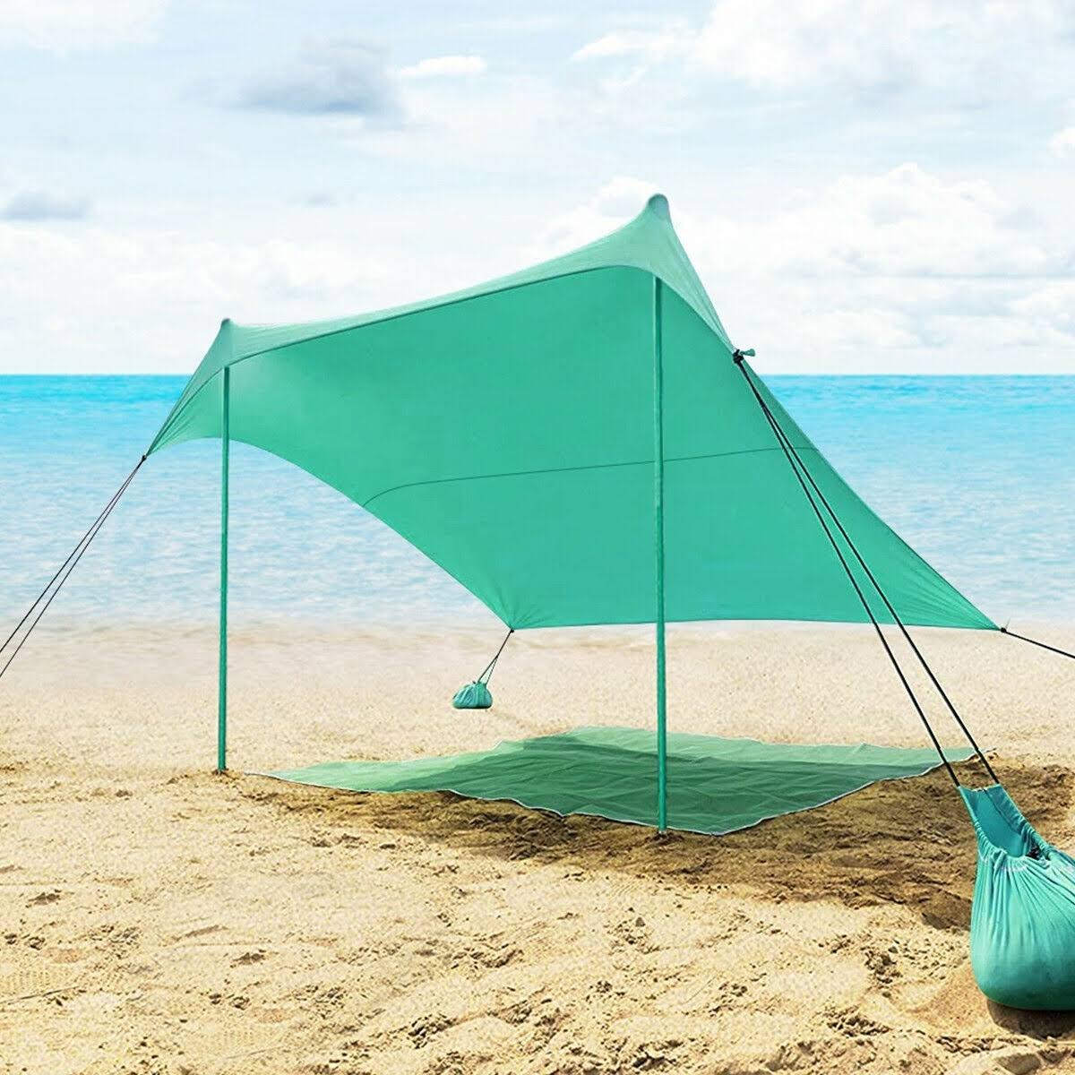 7 x 7 Family Beach Tent Canopy Sunshade with 4 Poles Green K880638
