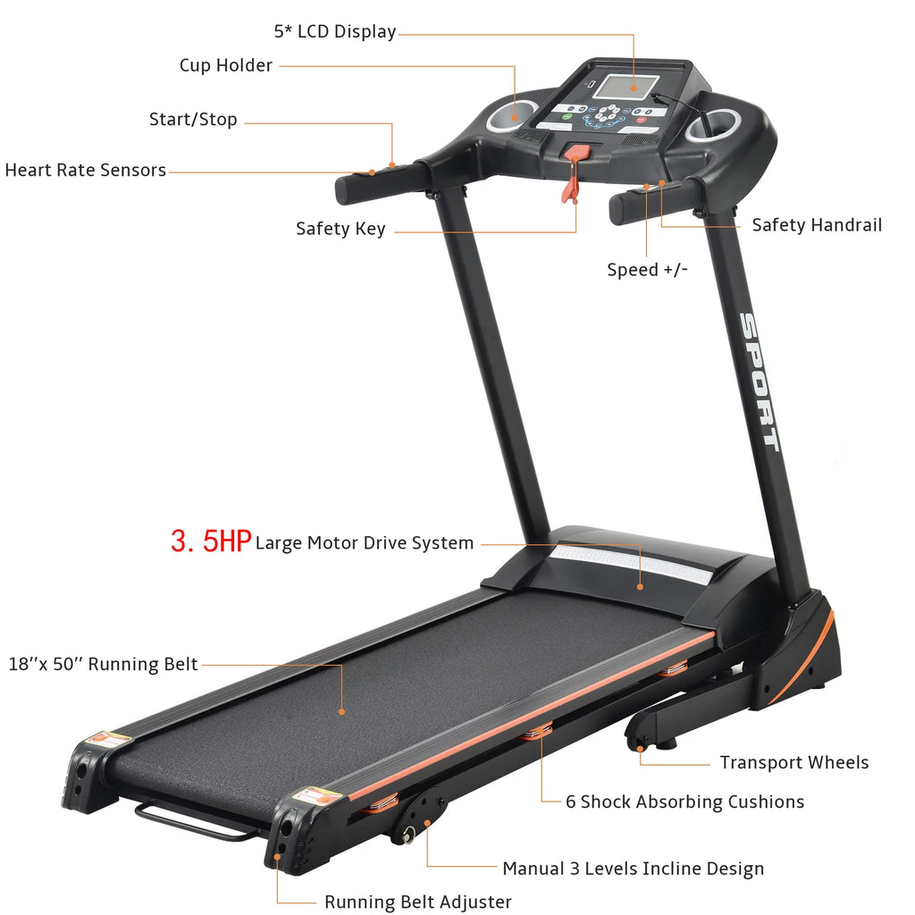 3.5 HP Folding Treadmill 330 LB Capacity J134091