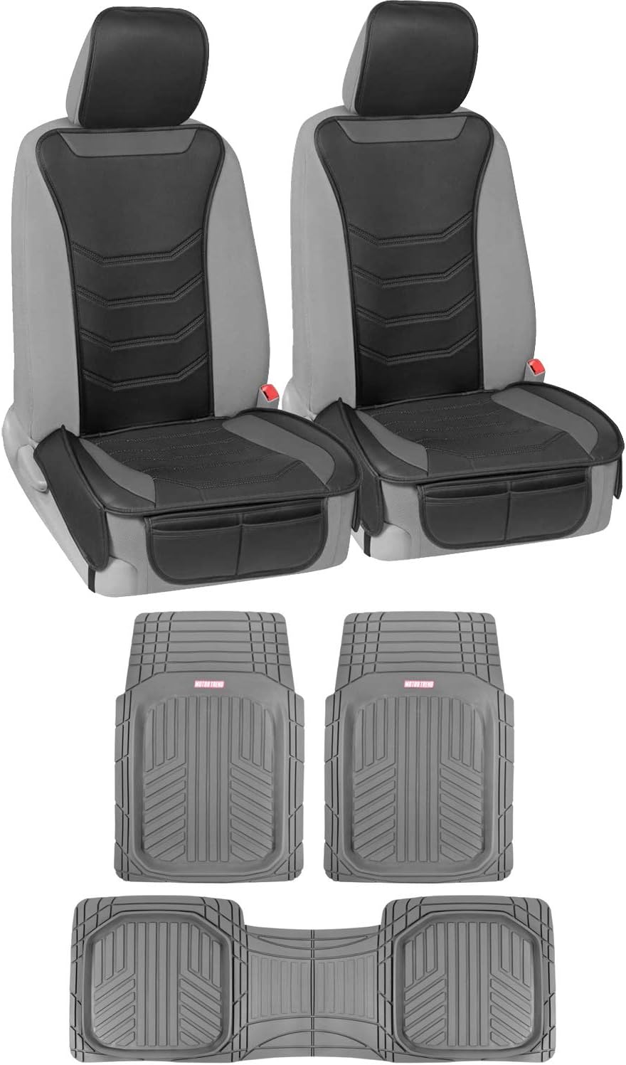 Beige Faux Leather Car Seat Covers and Rubber Floor Mats Set G2890