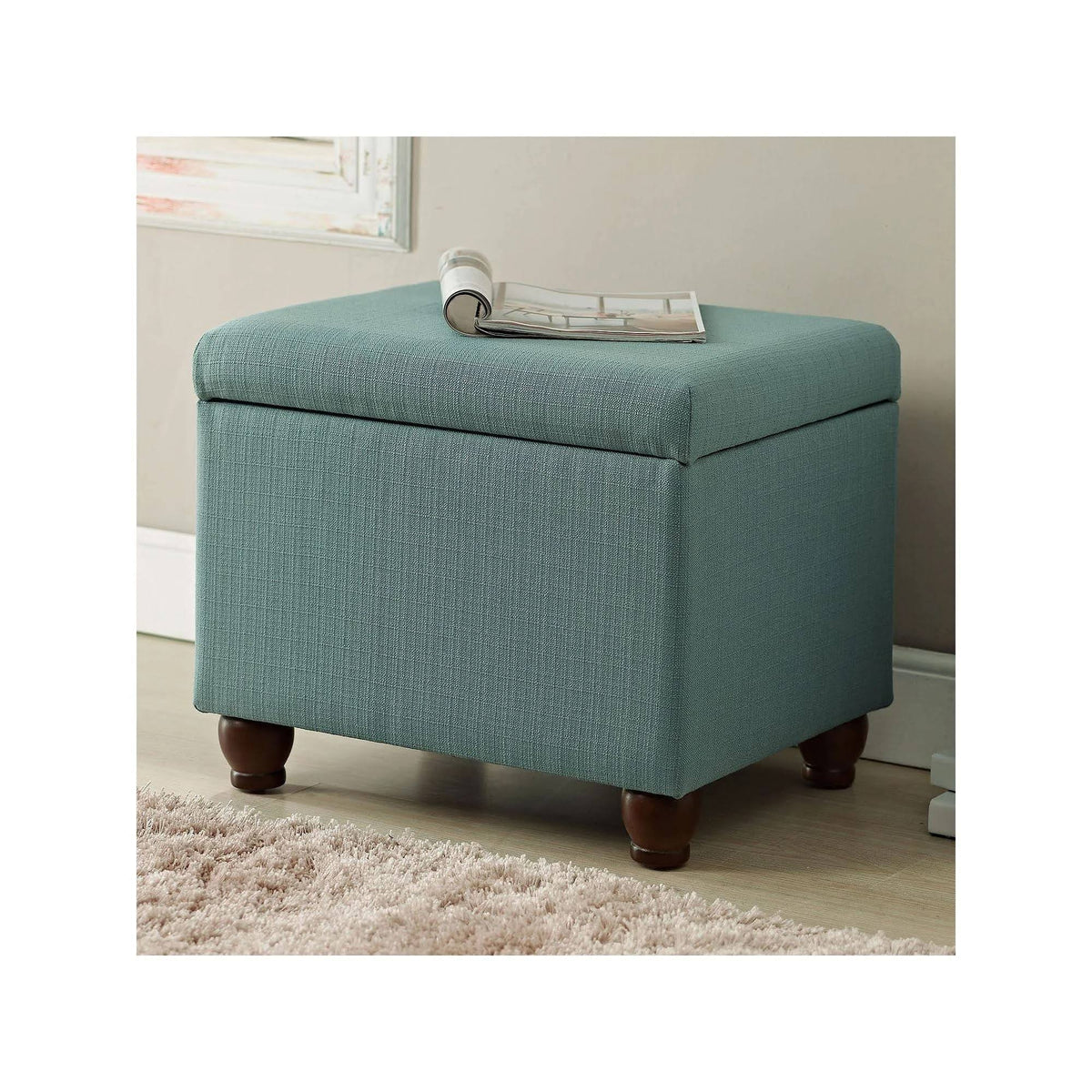 Turquoise/Blue Linen Storage Ottoman B279