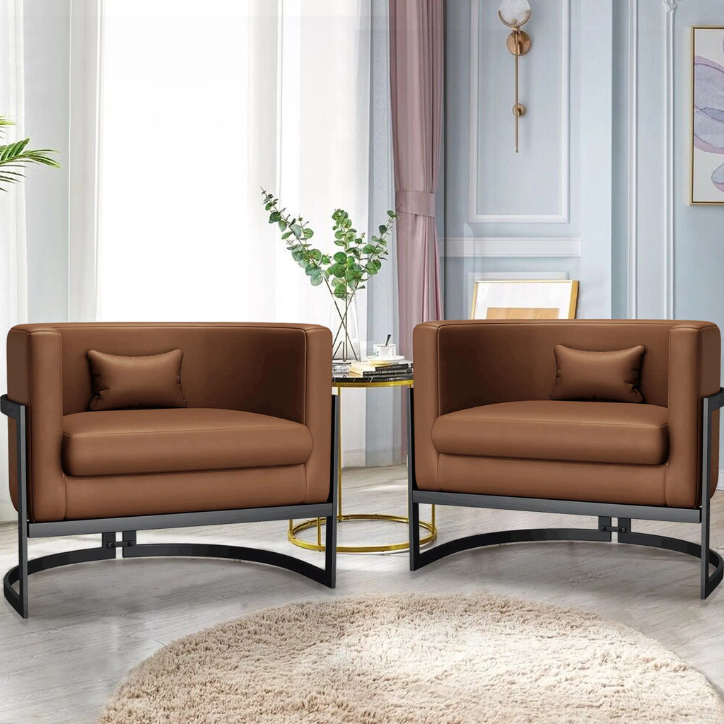 Brown Upholstered Barrel Accent Chair B207