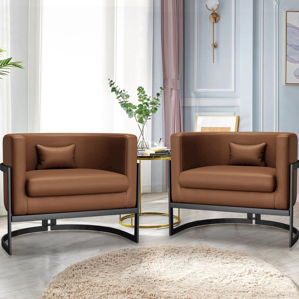 Brown Upholstered Barrel Accent Chair B207