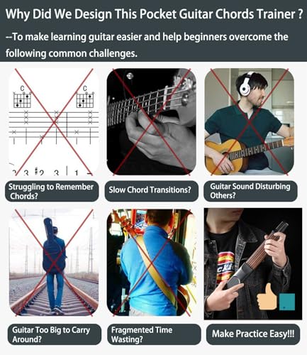 Portable Guitar Chord Practice Tool with Rotatable Chords Chart Screen H6230