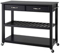 Black Granite Top Kitchen Cart Island with Stool Storage J51536