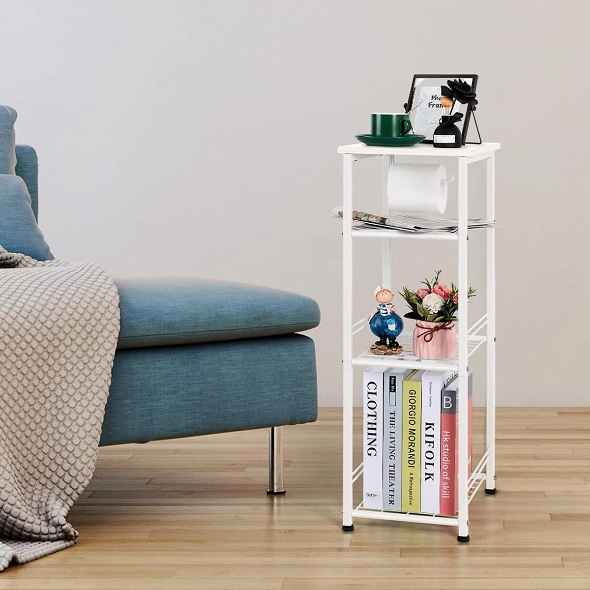 White 4 Tier Bathroom Storage Shelf H57185