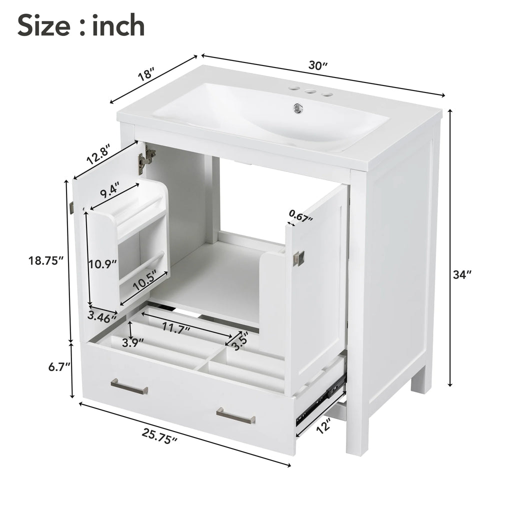 30" White Bathroom Vanity with Sink N912
