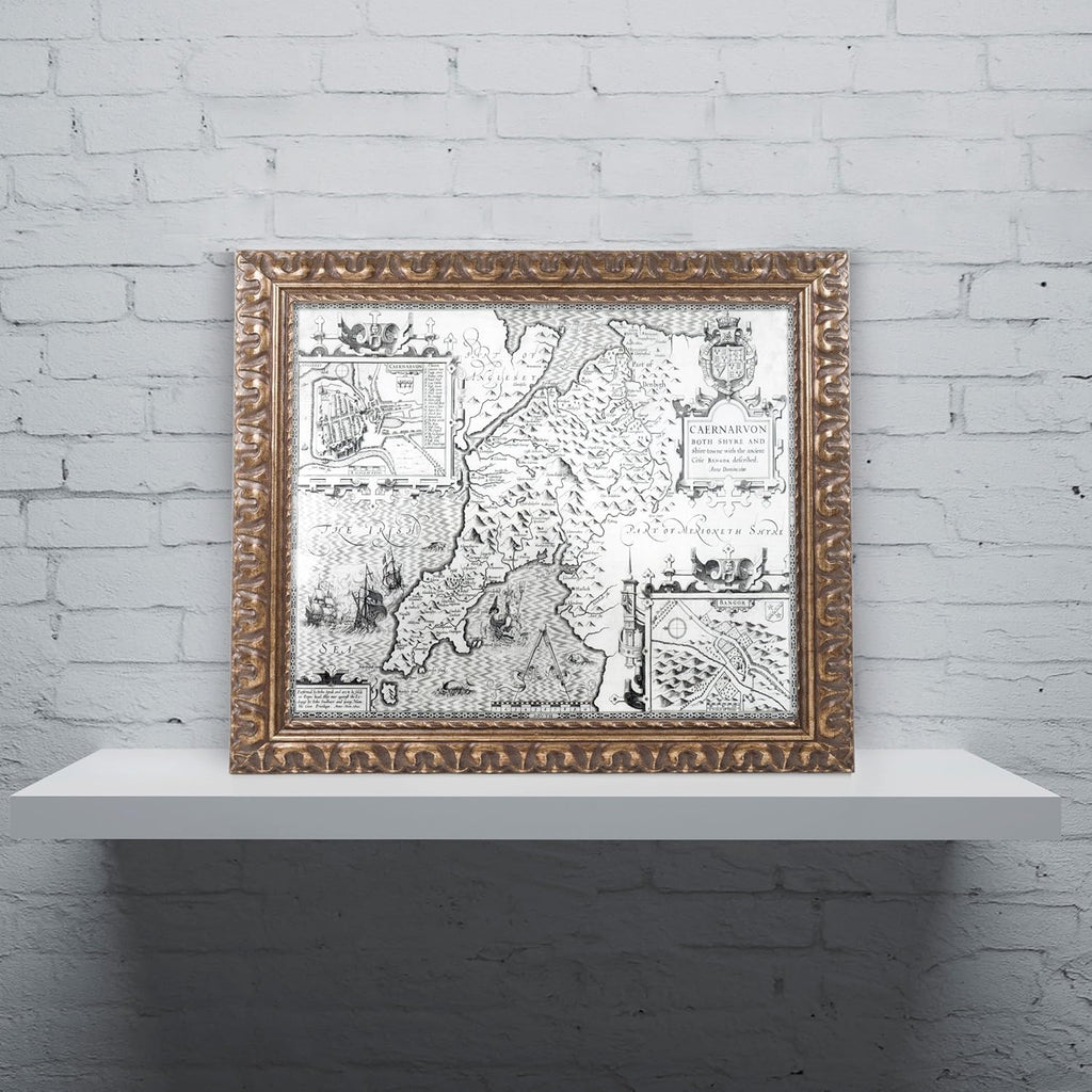 Map of Caernarvon 1616 11 by 14-Inch Gold Ornate Frame K258682