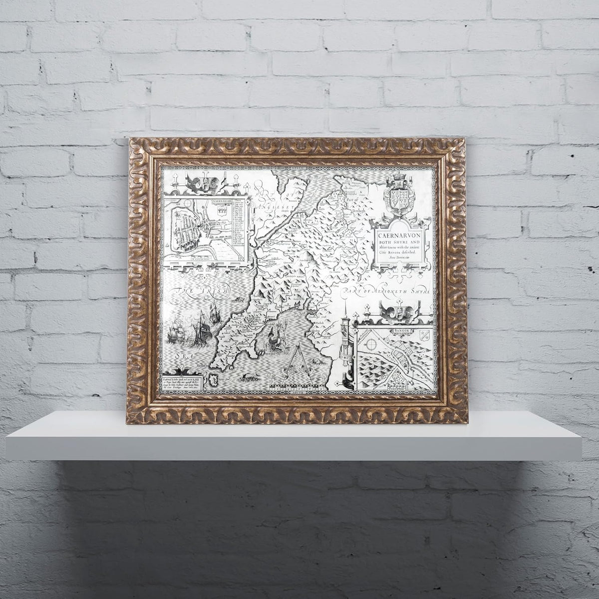 Map of Caernarvon 1616 11 by 14-Inch Gold Ornate Frame K258682