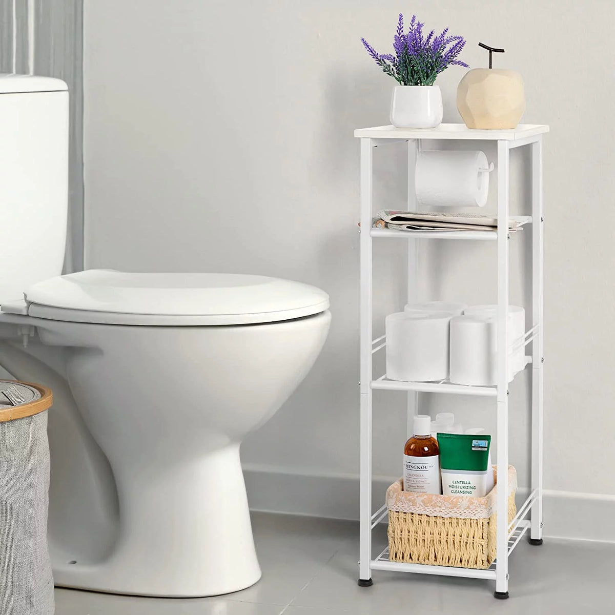 White 4 Tier Bathroom Storage Shelf H57185