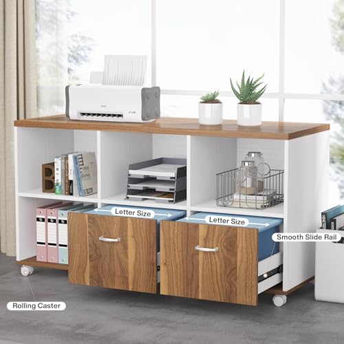 Brown and Black L-Shaped Executive Desk with File Cabinet and Drawers K694262