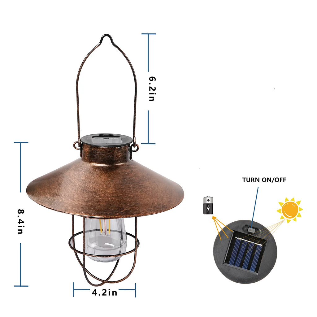 Metal Hanging Solar Lantern Waterproof with Edison Bulb D11510