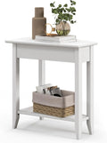 White Triangle Side Table with Storage Shelf and Solid Wood Legs Q8608