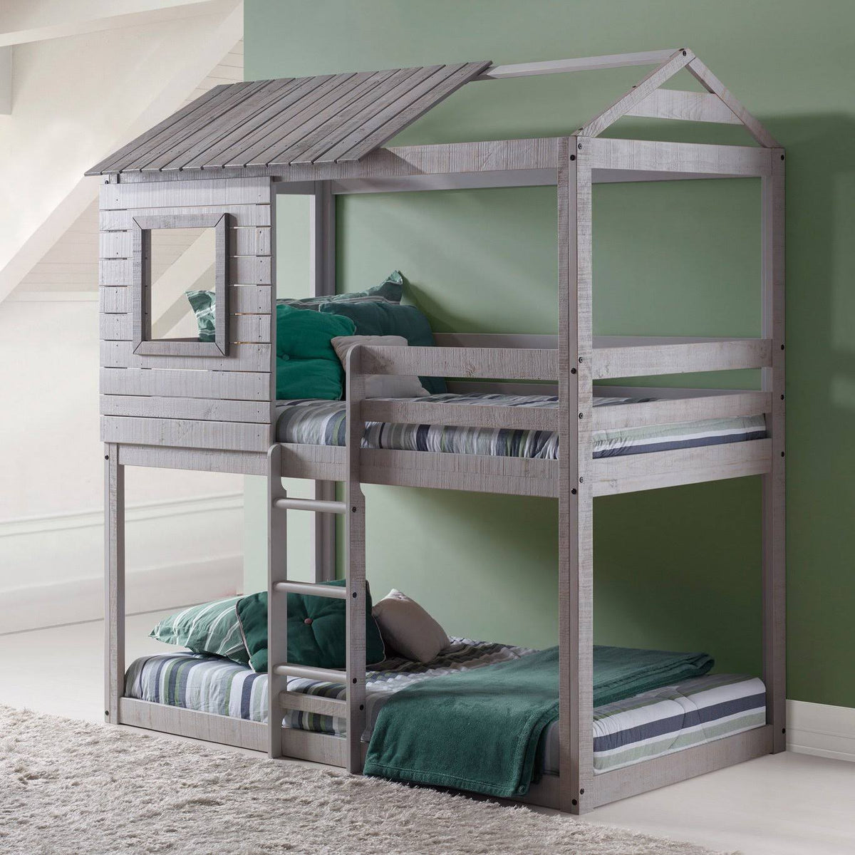 Twin Over Twin Size Bunk Loft Bed with Tent A279950
