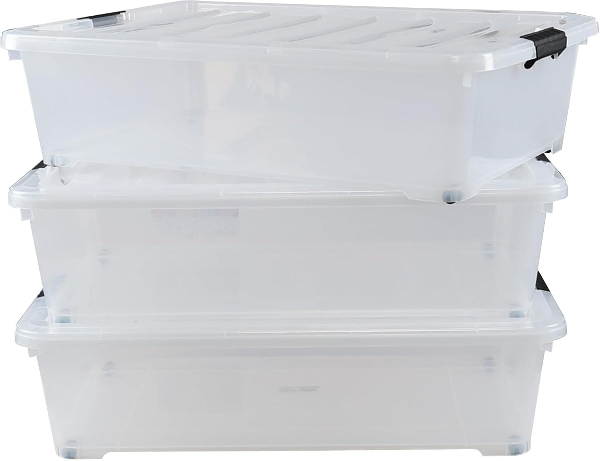 3-Pack 50 Quart Plastic Underbed Storage Bins with Lids W462