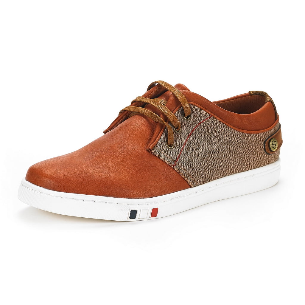 Mens Mesh Leather Sneakers Slip On Lace Up Shoes TAN H25195