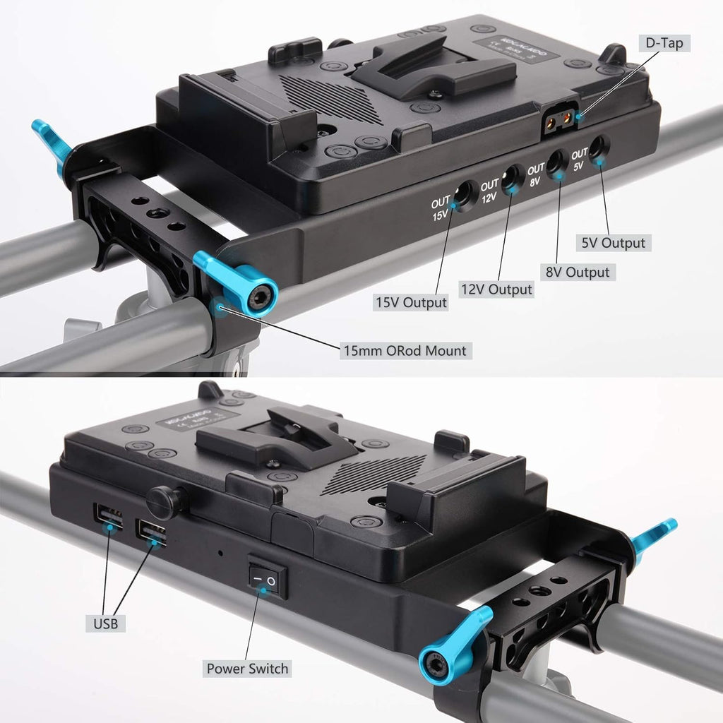 V-Mount Lock Battery Plate Power Supply Splitter Adapter with 15mm Rod Clamp X33469