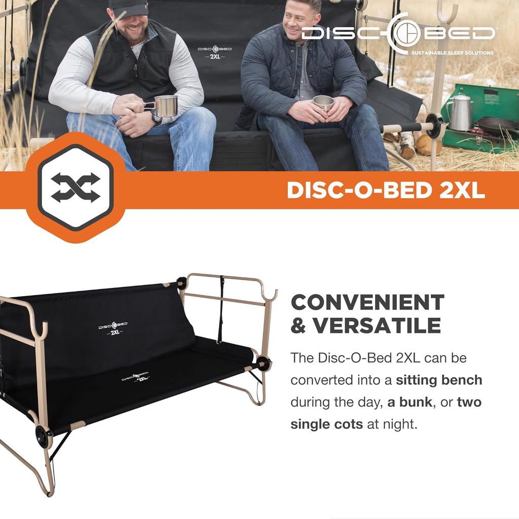 Black Outdoor Convertible 2 Person Camping Cot with 2 Side Organizers Q964