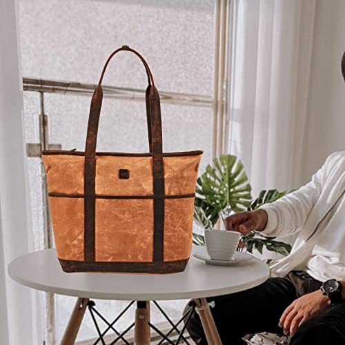 Real Leather Shoulder Handbag Organizer Water Repellent Waxed Canvas Tote Bag M757903