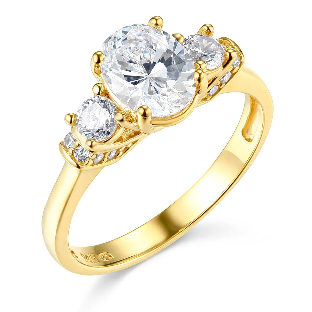 14k Yellow Gold CZ Oval Cut Three Stone Engagement Ring R688627