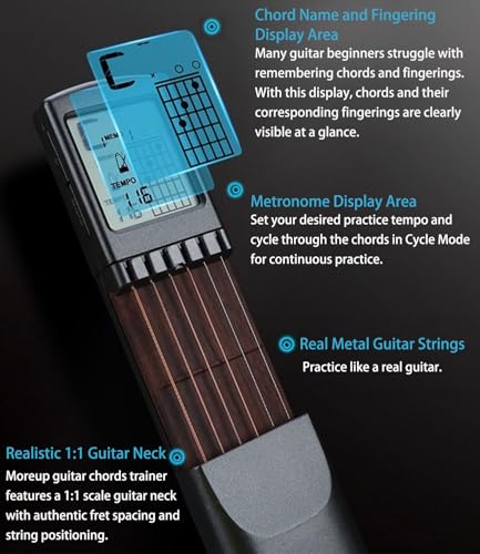 Portable Guitar Chord Practice Tool with Rotatable Chords Chart Screen H6230