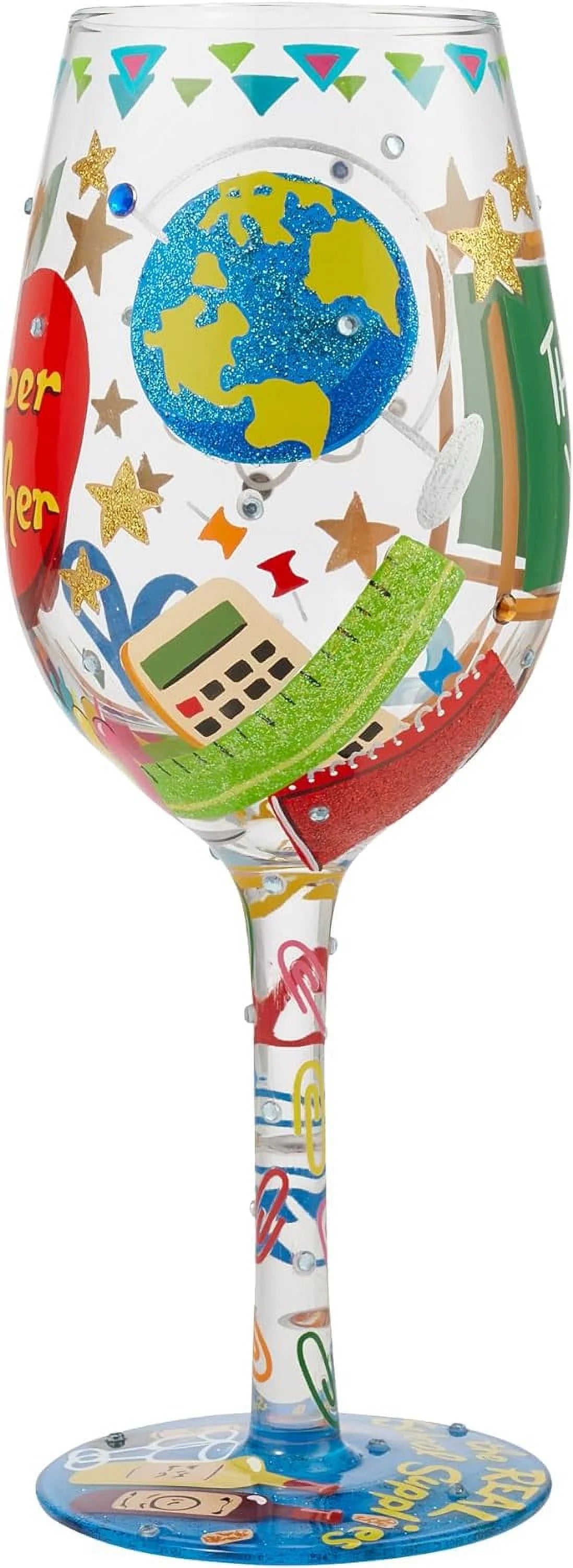 Hand-Painted Artisan Wine Glass 15 Ounce Multicolor E191