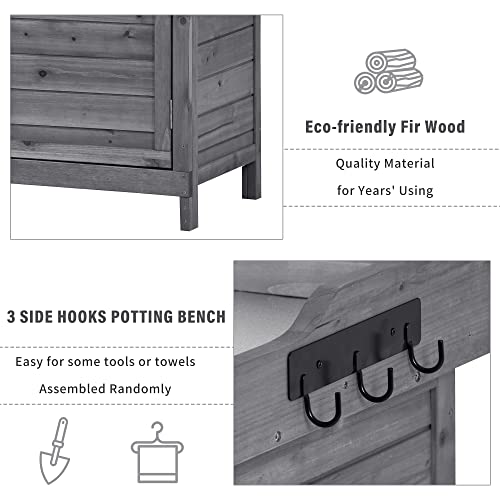 39" Outdoor Wooden Potting Bench Table with 2 Shelves and Storage Cabinet (Black) I54497