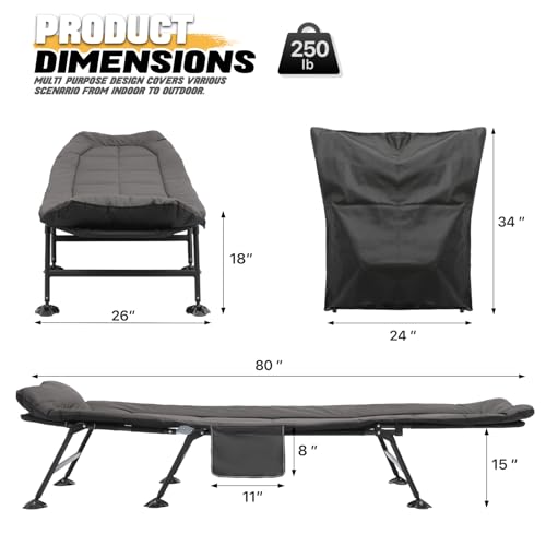 Black Set of 2 Adjustable Reclining Camping Bed with Carry Bag L63107